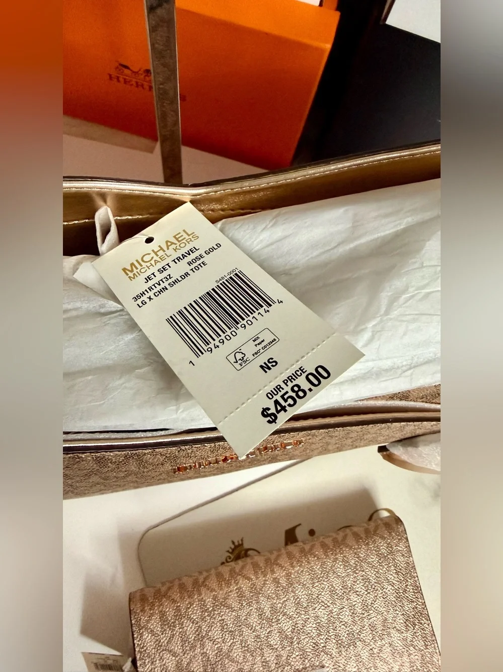 🆕MICHAEL KORS SETs Jet Set Large Chain Shoulder Tote Bag Rose Gold NWT💯Auth $750